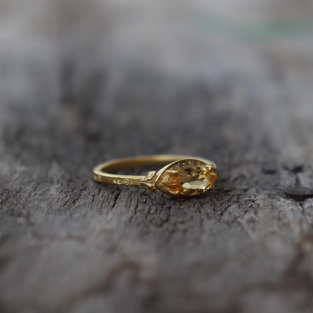 Genuine 14k Vermeil Citrine Ring ~ 925 Sterling Silver Wedding Anniversary Gift Ring For Women's ~ Handmade November Birthstone Dainty Ring