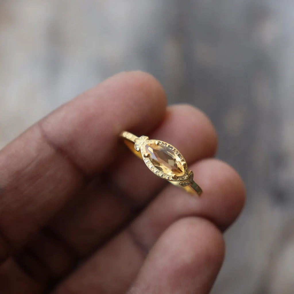 Genuine 14k Vermeil Citrine Ring ~ 925 Sterling Silver Wedding Anniversary Gift Ring For Women's ~ Handmade November Birthstone Dainty Ring