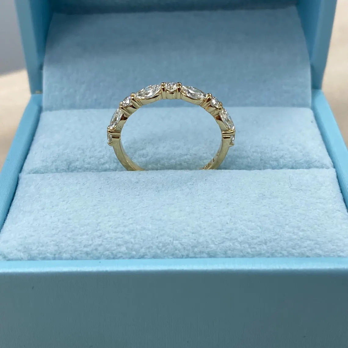 0.70 Carat Lab Grown Diamond Wedding Band, 14K Gold Marquise and Round Cut Ring