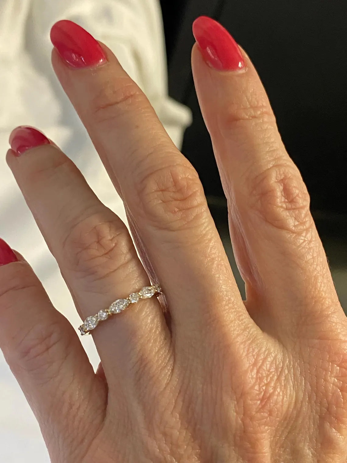 0.70 Carat Lab Grown Diamond Wedding Band, 14K Gold Marquise and Round Cut Ring