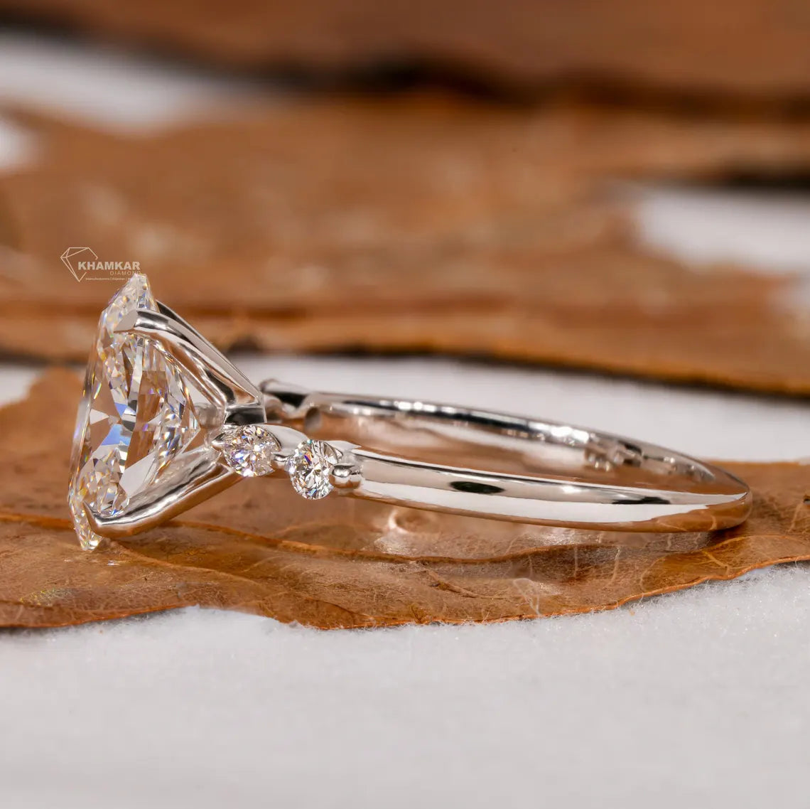 2.00Ct Oval Cut Lab Grown Diamond Engagement Ring,Side Marquise and Round Diamonds,Wedding Ring For Her,5 Stone Ring,Anniversary Ring