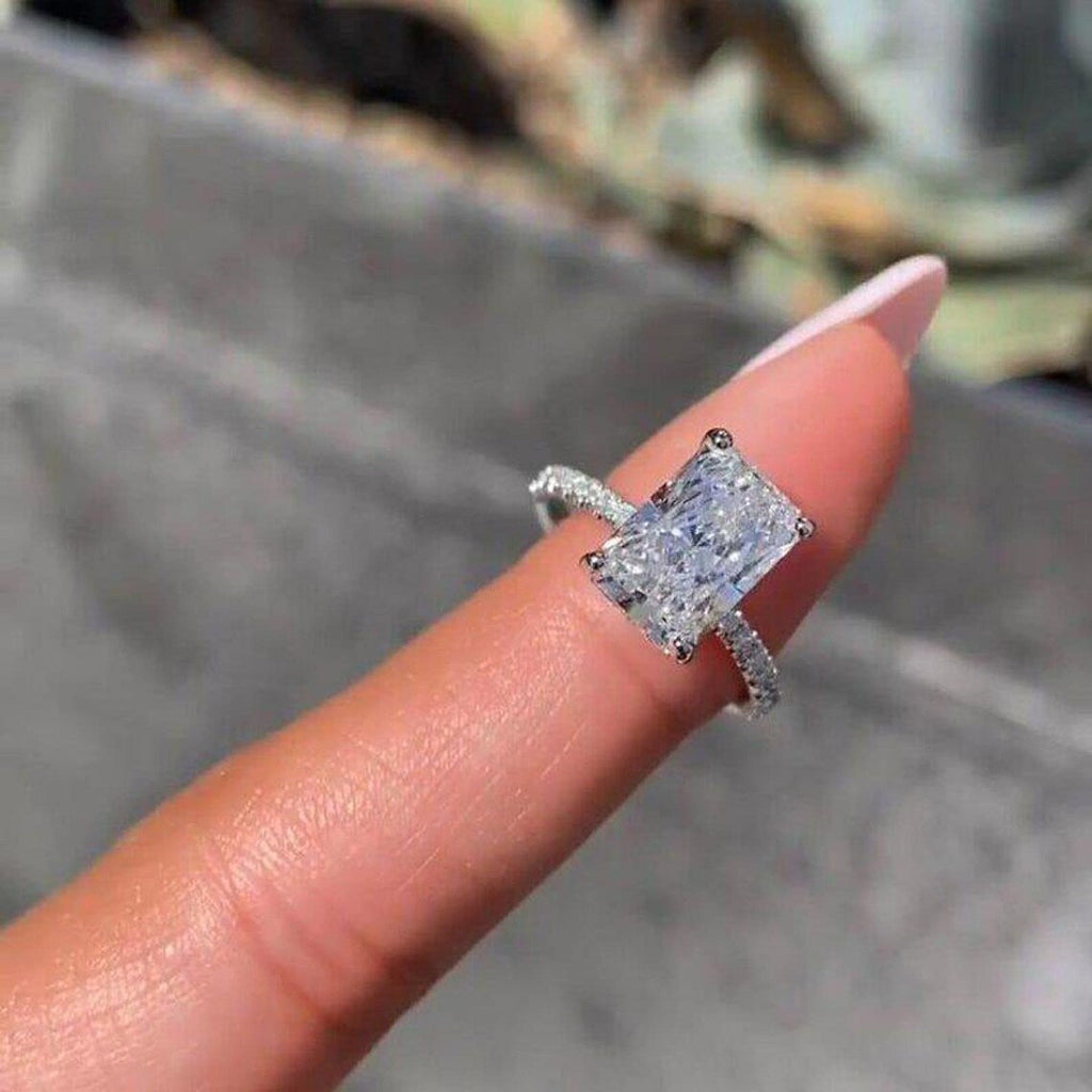 Hidden Halo Moissanite Engagement Diamond Ring 14K Gold Ring Promise Ring Unique Moissanite Wedding Ring 3 CT Radiant Cut Solitaire Rings