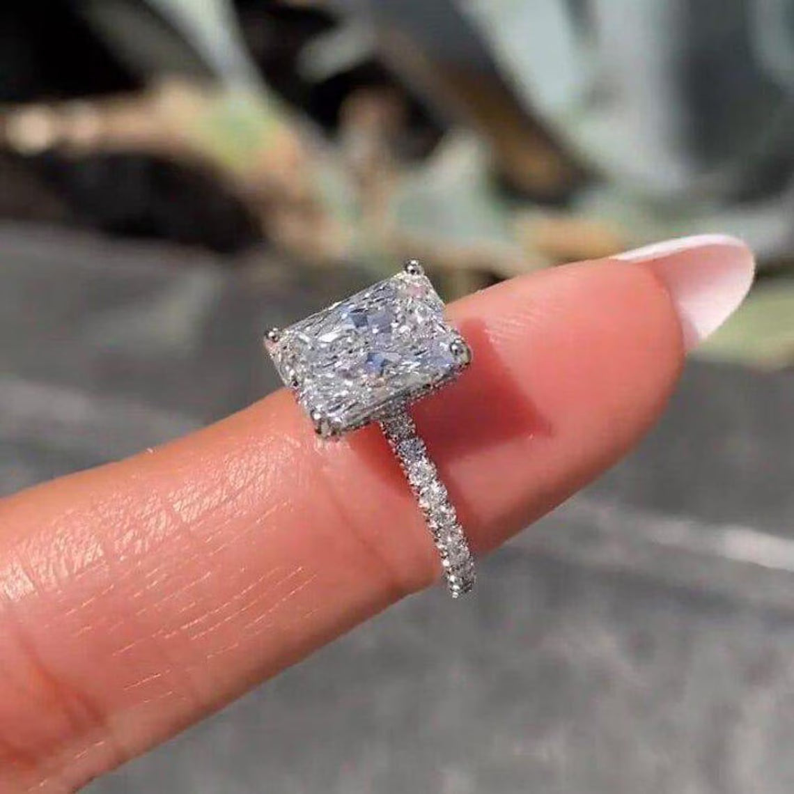 Hidden Halo Moissanite Engagement Diamond Ring 14K Gold Ring Promise Ring Unique Moissanite Wedding Ring 3 CT Radiant Cut Solitaire Rings