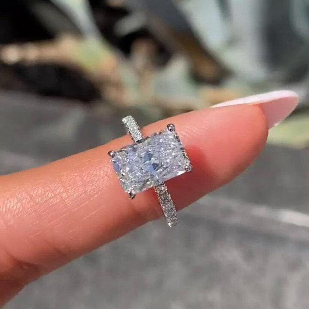 Hidden Halo Moissanite Engagement Diamond Ring 14K Gold Ring Promise Ring Unique Moissanite Wedding Ring 3 CT Radiant Cut Solitaire Rings