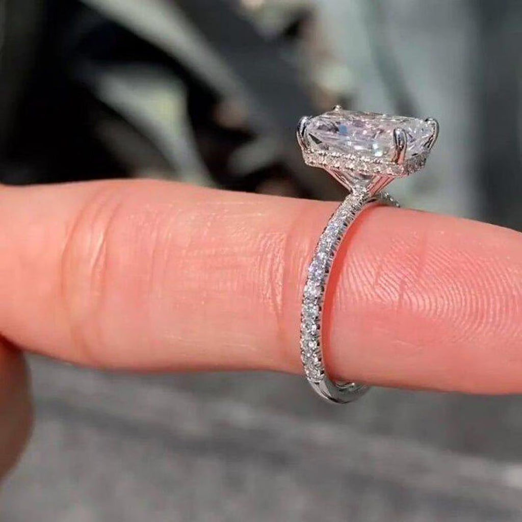 Hidden Halo Moissanite Engagement Diamond Ring 14K Gold Ring Promise Ring Unique Moissanite Wedding Ring 3 CT Radiant Cut Solitaire Rings
