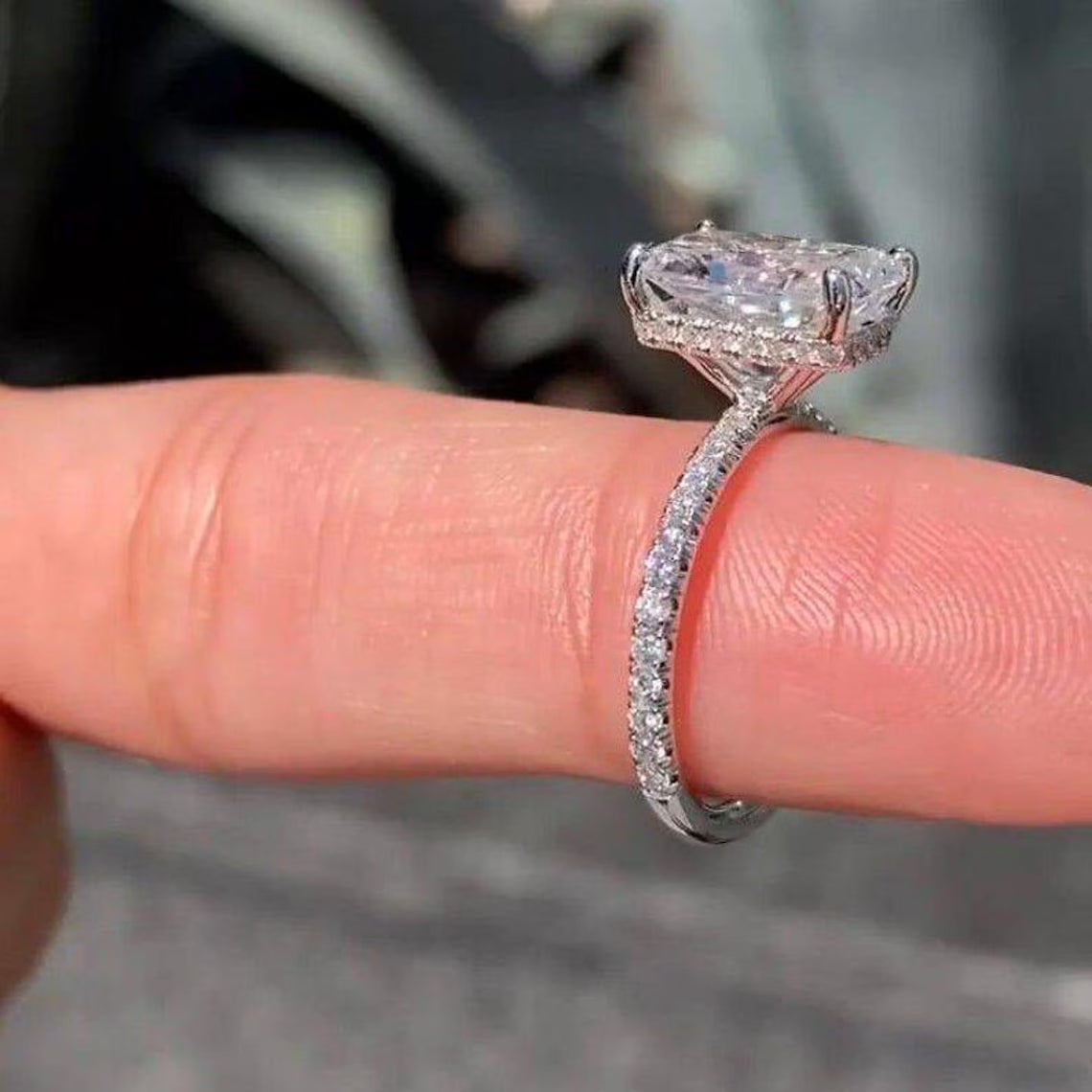 Hidden Halo Moissanite Engagement Diamond Ring 14K Gold Ring Promise Ring Unique Moissanite Wedding Ring 3 CT Radiant Cut Solitaire Rings