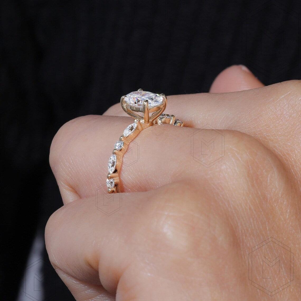1.5 CT Oval Cut Moissanite Engagement Ring Marquise & Round Brilliant Cut Diamond Ring Bridal Ring Oval Cut Anniversary Promise Ring For Her