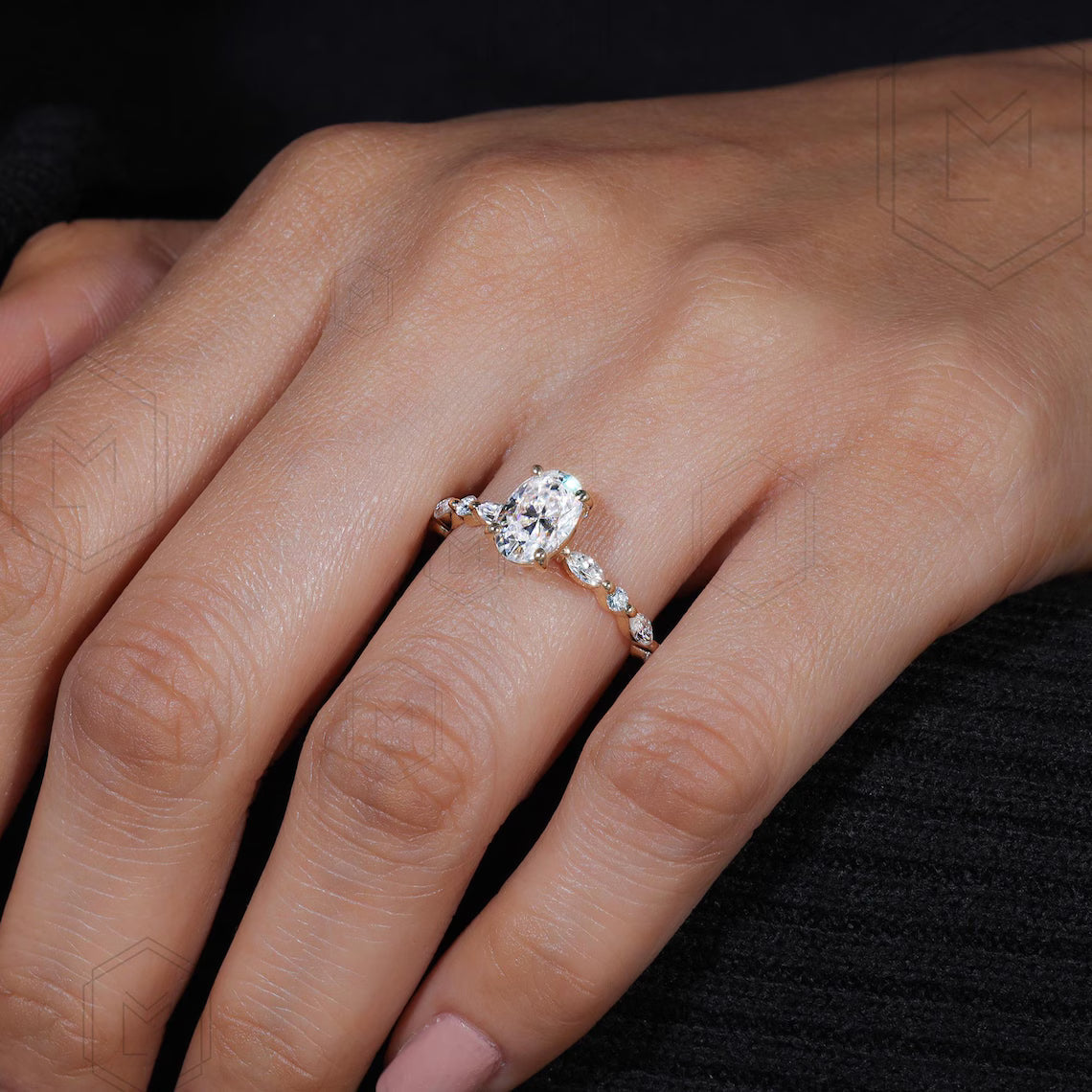 1.5 CT Oval Cut Moissanite Engagement Ring Marquise & Round Brilliant Cut Diamond Ring Bridal Ring Oval Cut Anniversary Promise Ring For Her