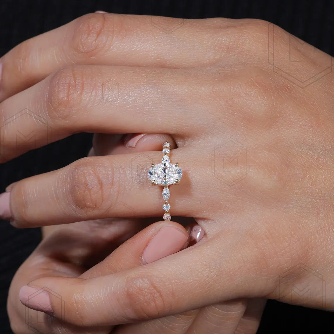 1.5 CT Oval Cut Moissanite Engagement Ring Marquise & Round Brilliant Cut Diamond Ring Bridal Ring Oval Cut Anniversary Promise Ring For Her