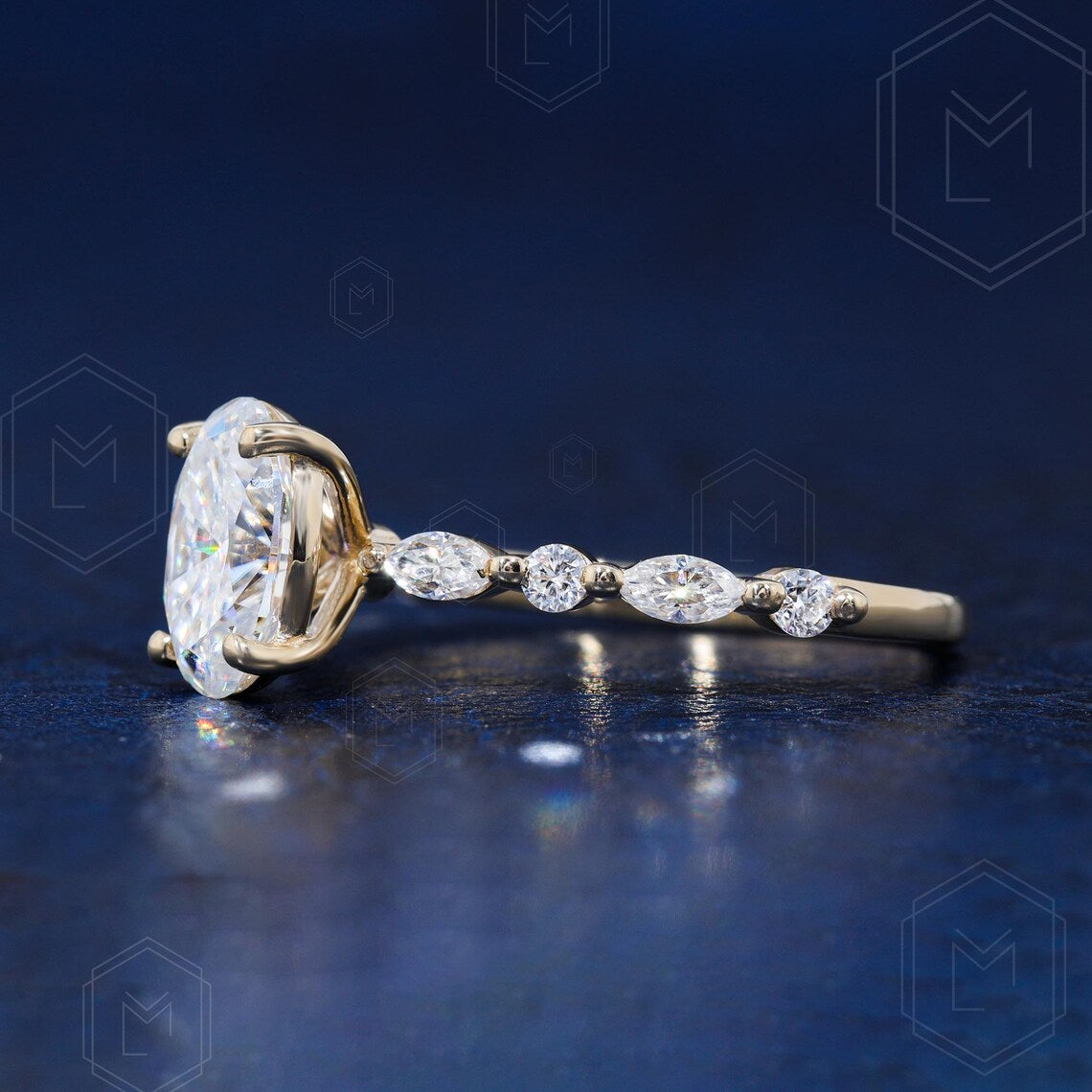 1.5 CT Oval Cut Moissanite Engagement Ring Marquise & Round Brilliant Cut Diamond Ring Bridal Ring Oval Cut Anniversary Promise Ring For Her