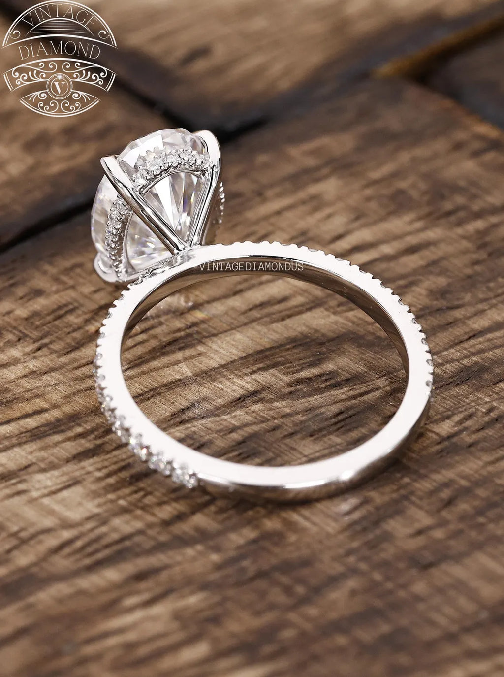 4.0CT Classic Vintage Style Oval Moissanite Ring, Oval Cut Solitaire Diamond Ring, Gorgeous Hidden Halo Anniversary Ring, White Gold Ring