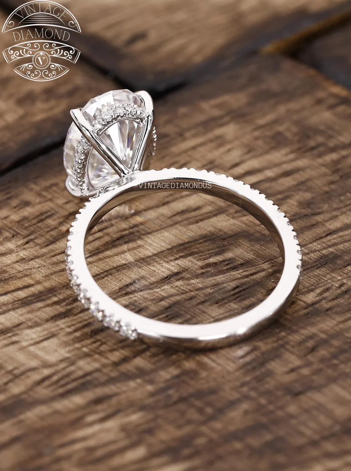 4.0CT Classic Vintage Style Oval Moissanite Ring, Oval Cut Solitaire Diamond Ring, Gorgeous Hidden Halo Anniversary Ring, White Gold Ring