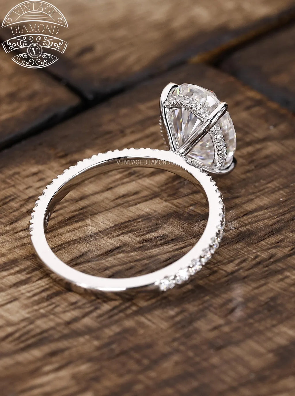 4.0CT Classic Vintage Style Oval Moissanite Ring, Oval Cut Solitaire Diamond Ring, Gorgeous Hidden Halo Anniversary Ring, White Gold Ring