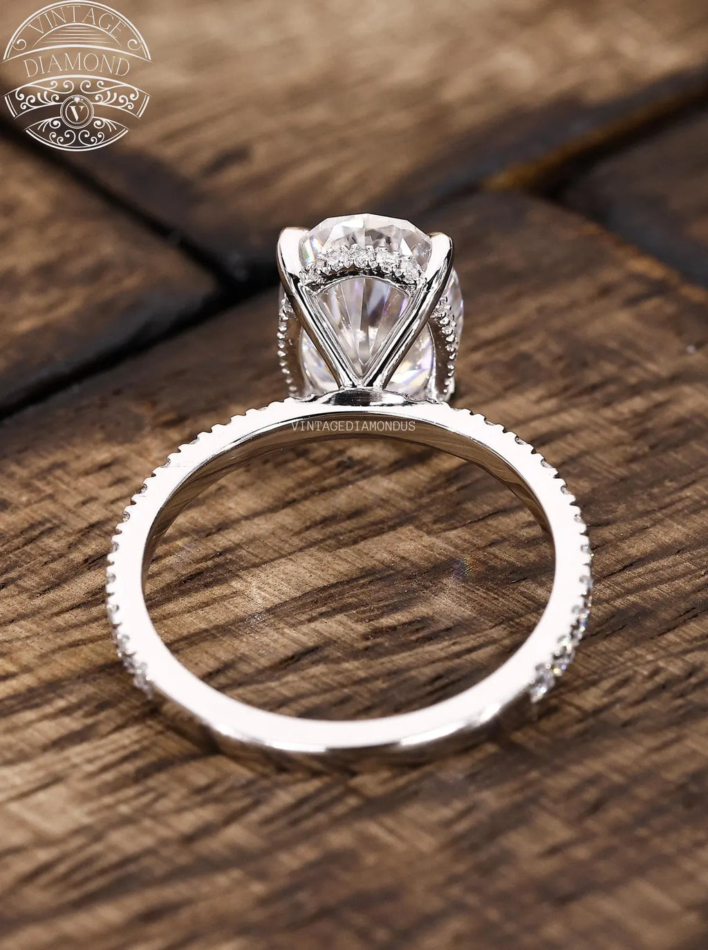 4.0CT Classic Vintage Style Oval Moissanite Ring, Oval Cut Solitaire Diamond Ring, Gorgeous Hidden Halo Anniversary Ring, White Gold Ring