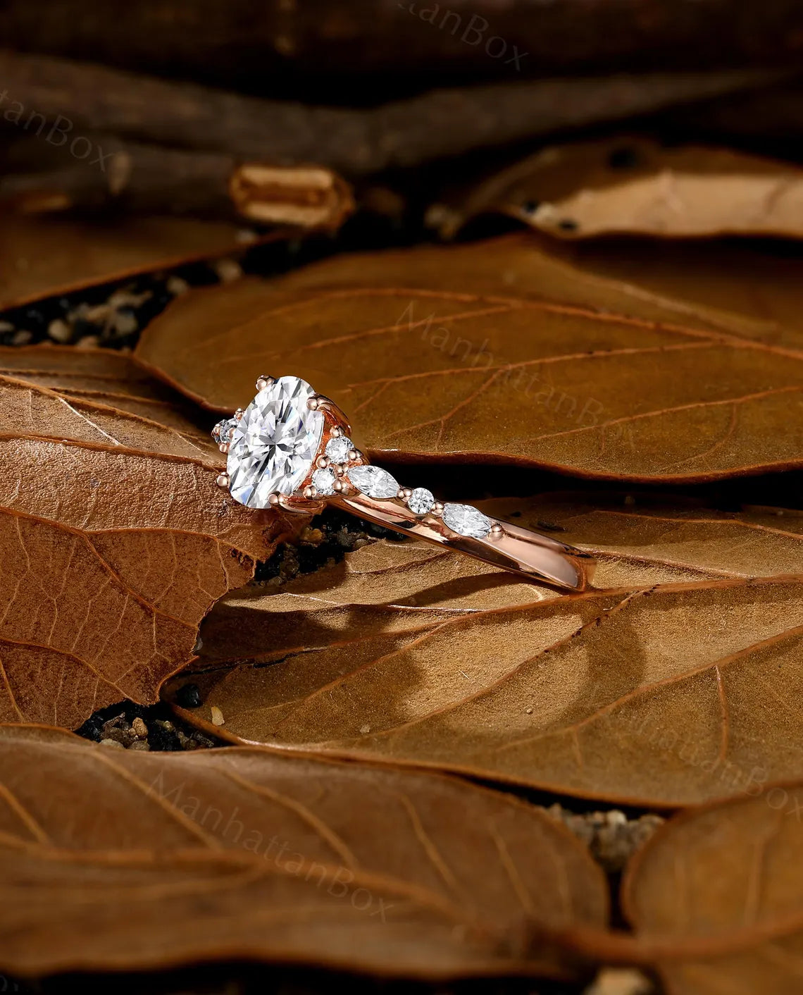Diamond Engagement Ring - Moissanite Wedding Ring - Vintage Rose Gold Ring