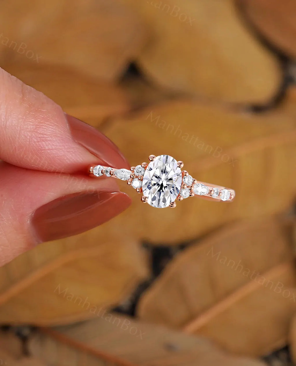 Diamond Engagement Ring - Moissanite Wedding Ring - Vintage Rose Gold Ring