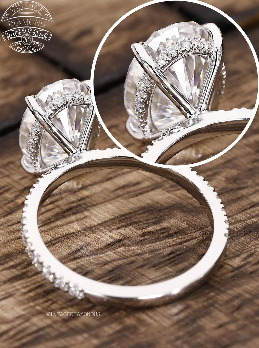 4.0CT Classic Vintage Style Oval Moissanite Ring, Oval Cut Solitaire Diamond Ring, Gorgeous Hidden Halo Anniversary Ring, White Gold Ring