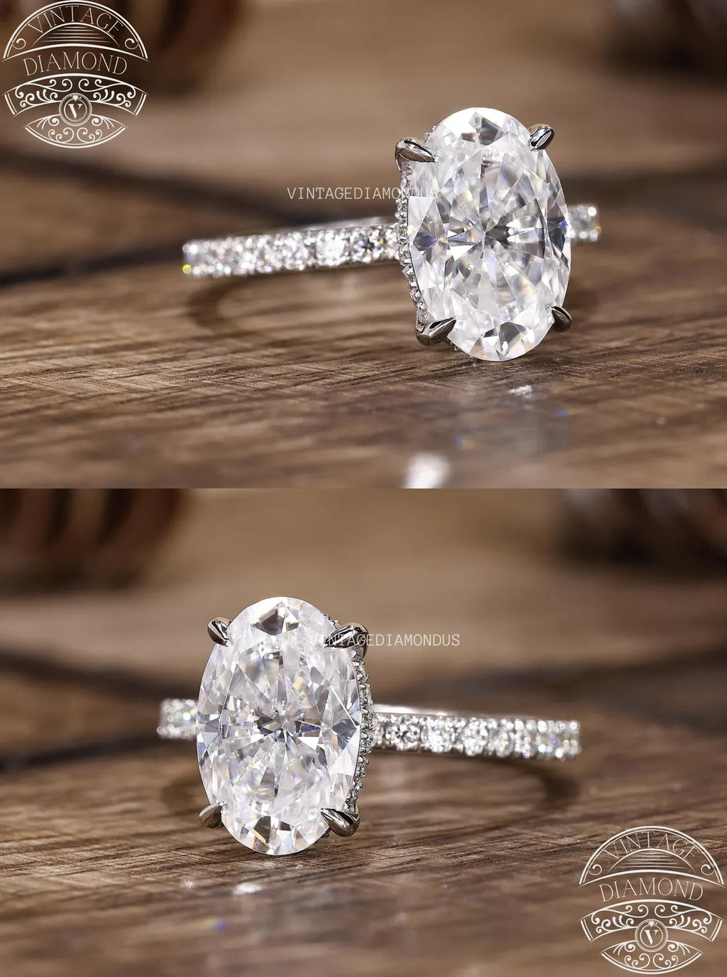 4.0CT Classic Vintage Style Oval Moissanite Ring, Oval Cut Solitaire Diamond Ring, Gorgeous Hidden Halo Anniversary Ring, White Gold Ring