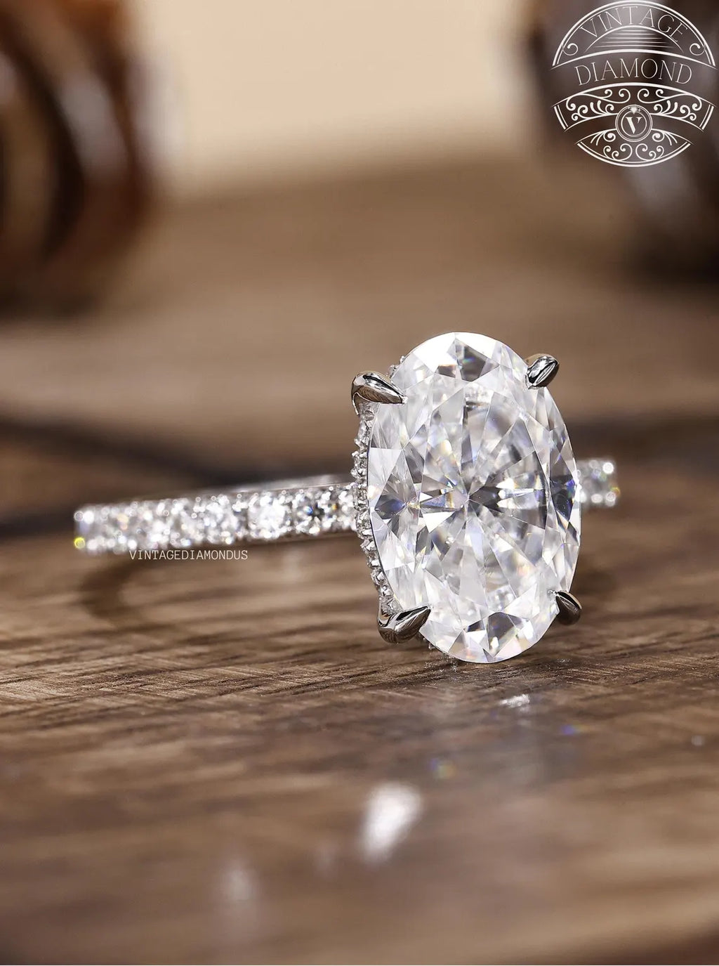 4.0CT Classic Vintage Style Oval Moissanite Ring, Oval Cut Solitaire Diamond Ring, Gorgeous Hidden Halo Anniversary Ring, White Gold Ring