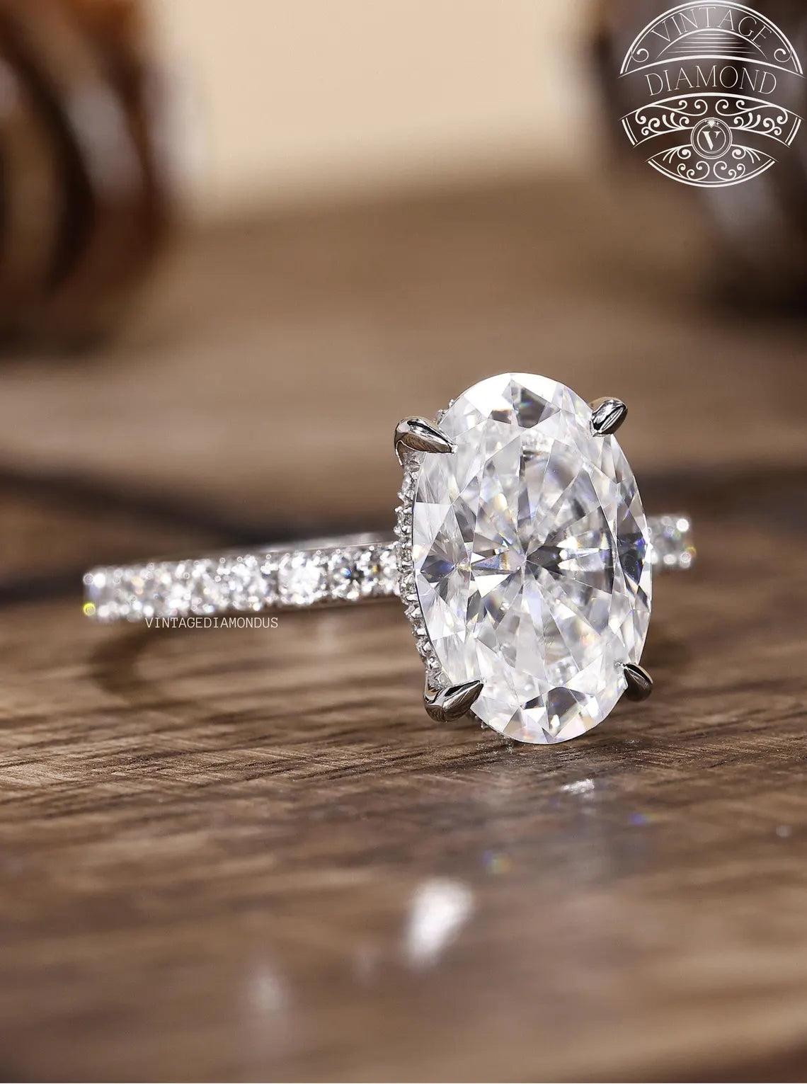 4.0CT Classic Vintage Style Oval Moissanite Ring, Oval Cut Solitaire Diamond Ring, Gorgeous Hidden Halo Anniversary Ring, White Gold Ring