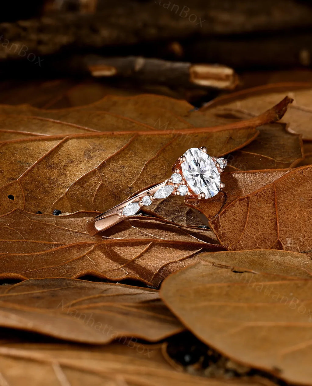 Diamond Engagement Ring - Moissanite Wedding Ring - Vintage Rose Gold Ring