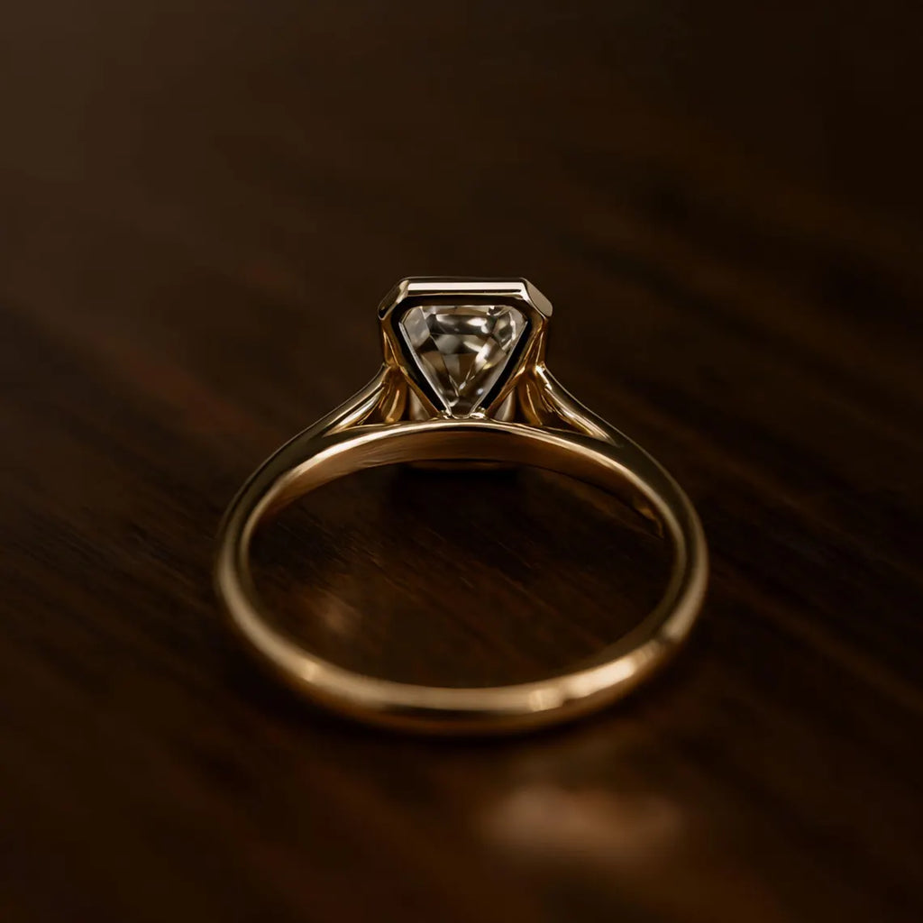 Emerald Cut Moissanite Solitaire Ring,3CT 14K Solid Gold Minimalist Bezel Set Engagement Ring, Modern Classic Wedding Jewelry Gift For Her