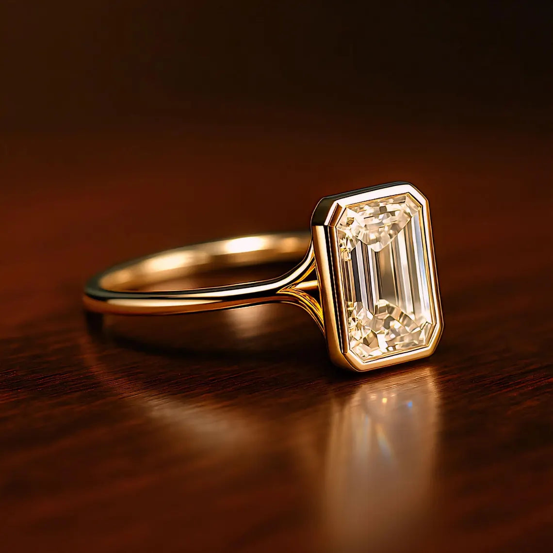 Emerald Cut Moissanite Solitaire Ring,3CT 14K Solid Gold Minimalist Bezel Set Engagement Ring, Modern Classic Wedding Jewelry Gift For Her