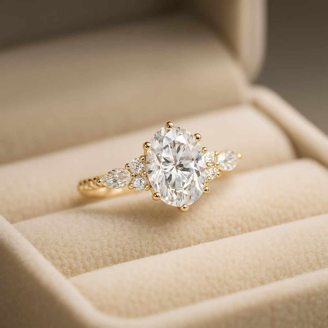 Oval cut Moissanite engagement ring vintage Unique Sterling Silver ring Solid gold Marquise cut diamond wedding Bridal ring Anniversary ring