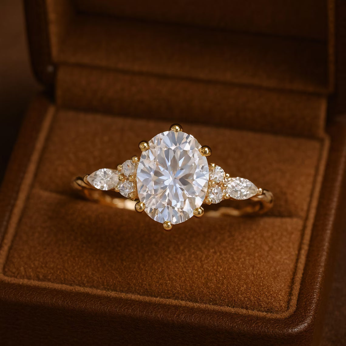 Oval cut Moissanite engagement ring vintage Unique Sterling Silver ring Solid gold Marquise cut diamond wedding Bridal ring Anniversary ring