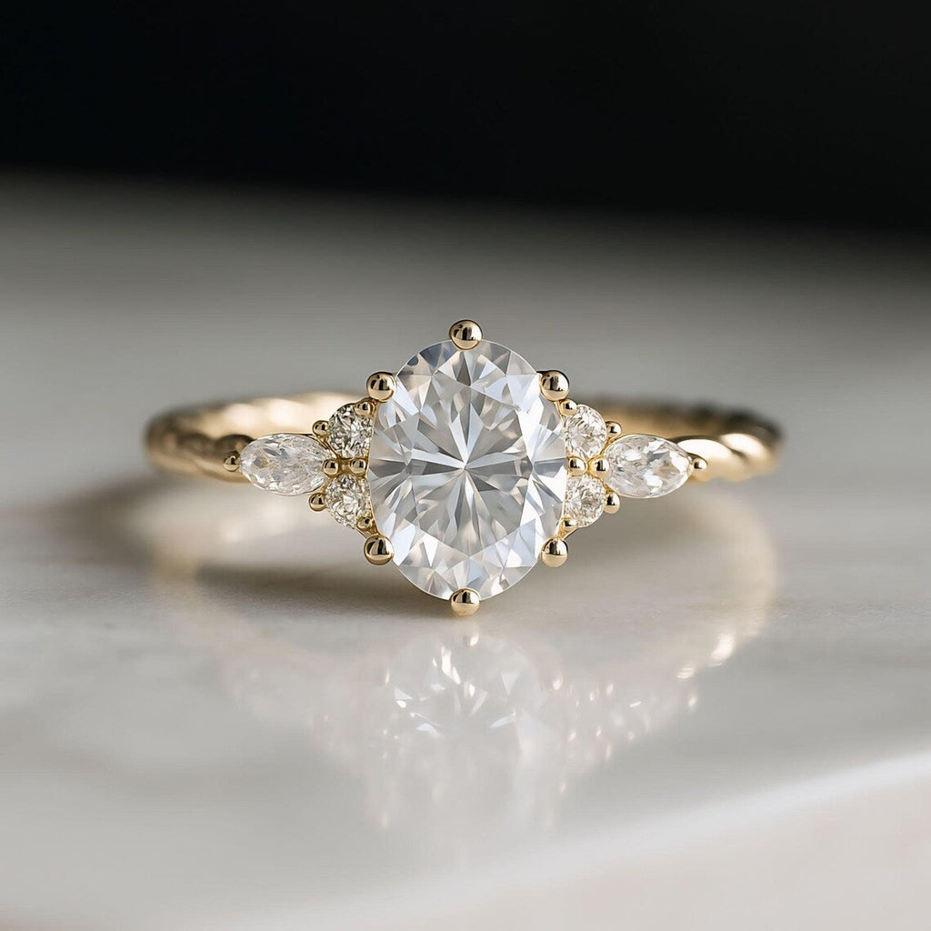 Oval cut Moissanite engagement ring vintage Unique Sterling Silver ring Solid gold Marquise cut diamond wedding Bridal ring Anniversary ring
