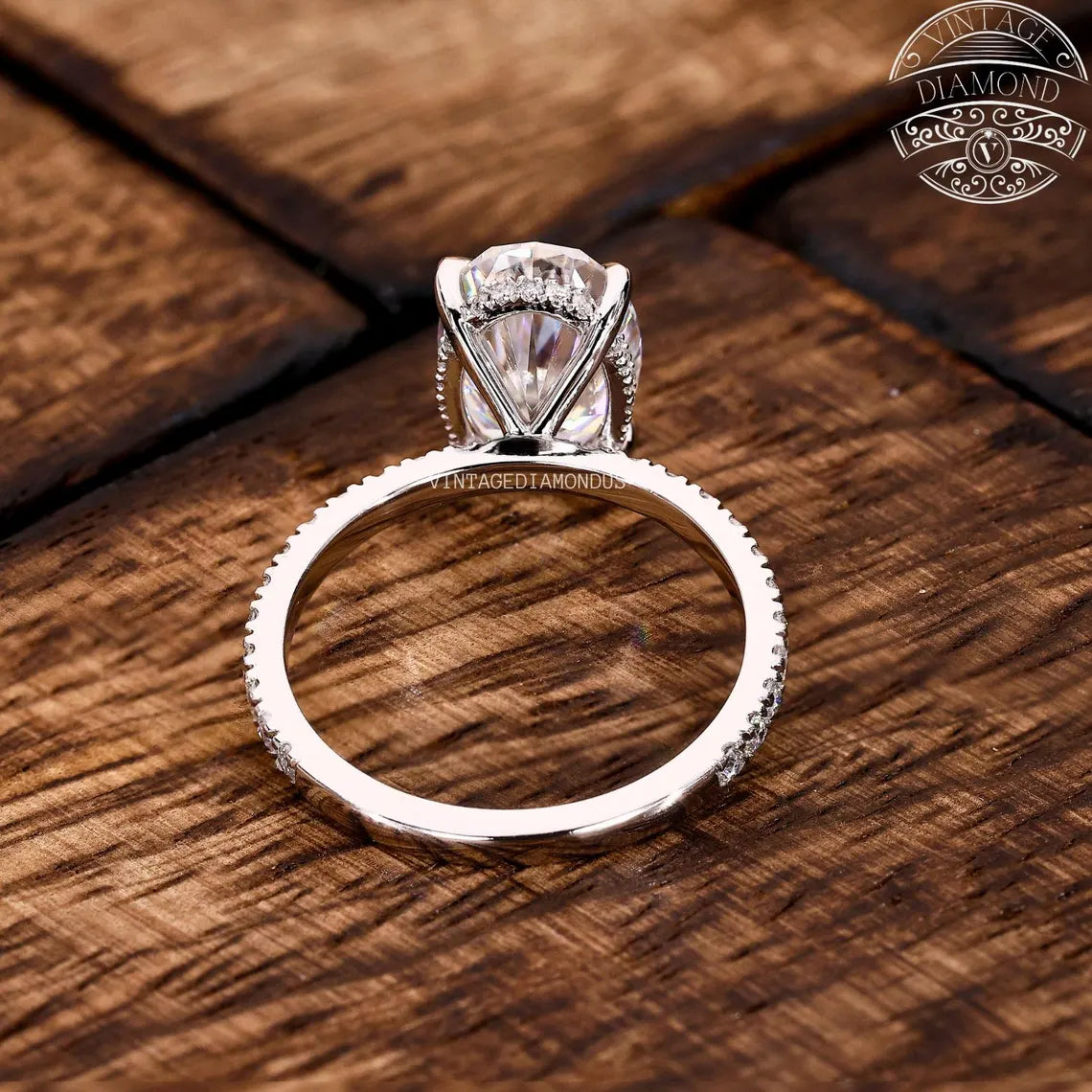 4.0CT Classic Vintage Style Oval Moissanite Ring, Oval Cut Solitaire Diamond Ring, Gorgeous Hidden Halo Anniversary Ring, White Gold Ring
