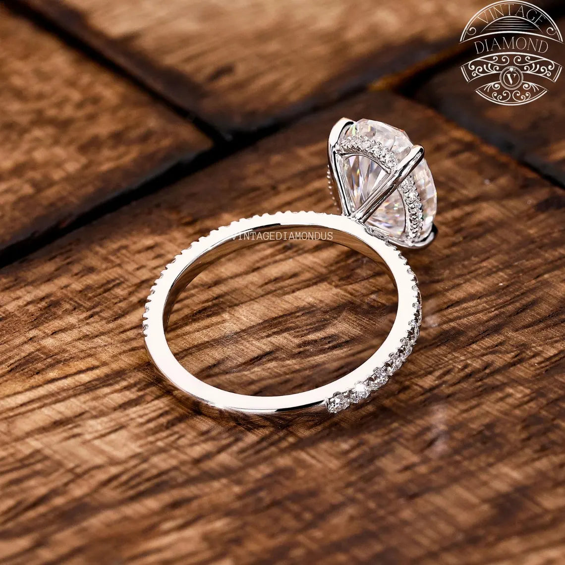 4.0CT Classic Vintage Style Oval Moissanite Ring, Oval Cut Solitaire Diamond Ring, Gorgeous Hidden Halo Anniversary Ring, White Gold Ring