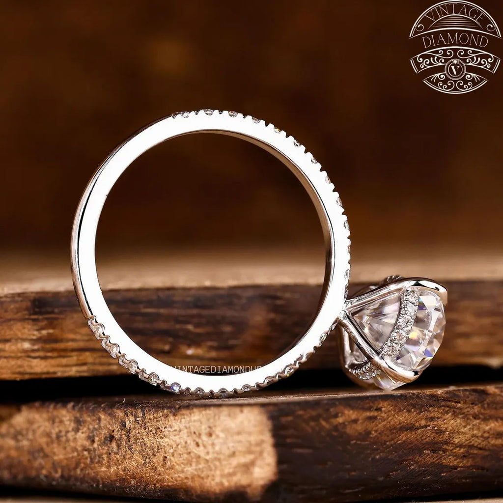 4.0CT Classic Vintage Style Oval Moissanite Ring, Oval Cut Solitaire Diamond Ring, Gorgeous Hidden Halo Anniversary Ring, White Gold Ring