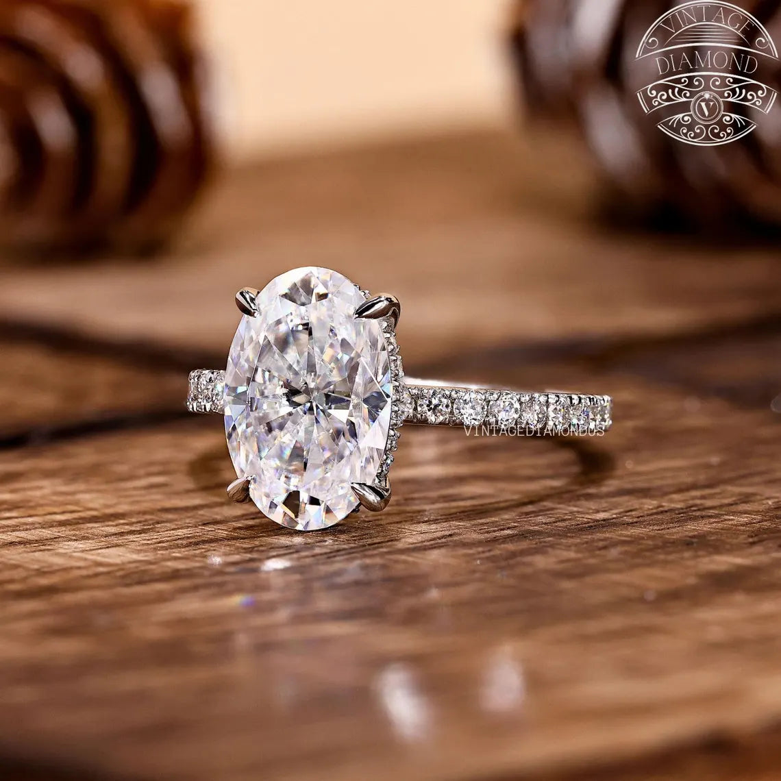 4.0CT Classic Vintage Style Oval Moissanite Ring, Oval Cut Solitaire Diamond Ring, Gorgeous Hidden Halo Anniversary Ring, White Gold Ring