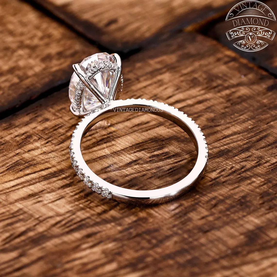 4.0CT Classic Vintage Style Oval Moissanite Ring, Oval Cut Solitaire Diamond Ring, Gorgeous Hidden Halo Anniversary Ring, White Gold Ring