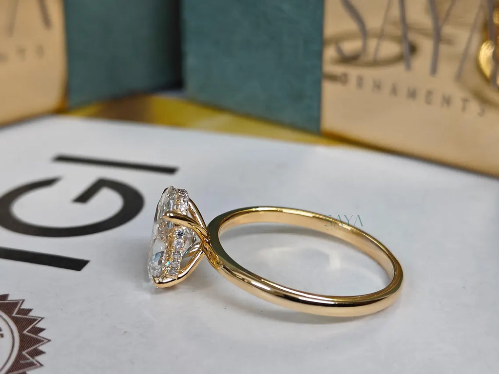 Oval Lab Grown Diamond Engagement Ring - White/Yellow Solid Gold