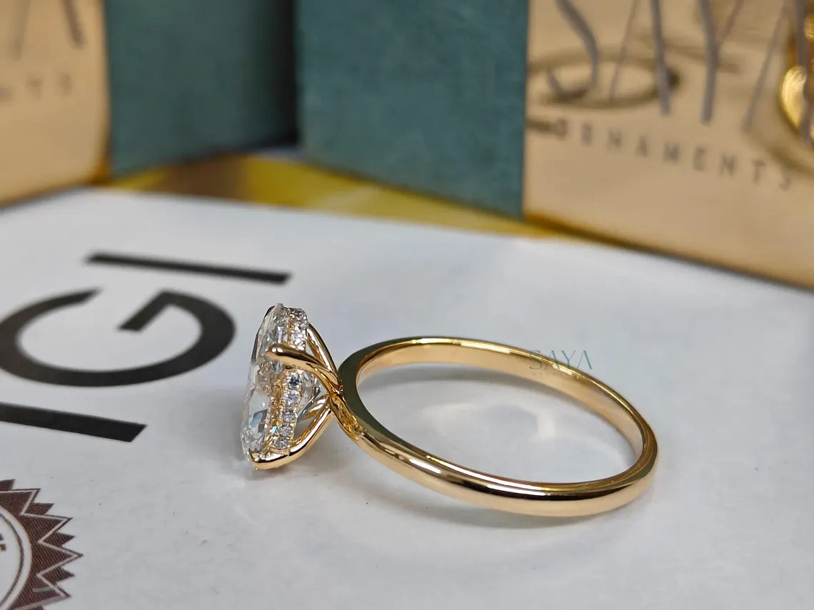 Oval Lab Grown Diamond Engagement Ring - White/Yellow Solid Gold