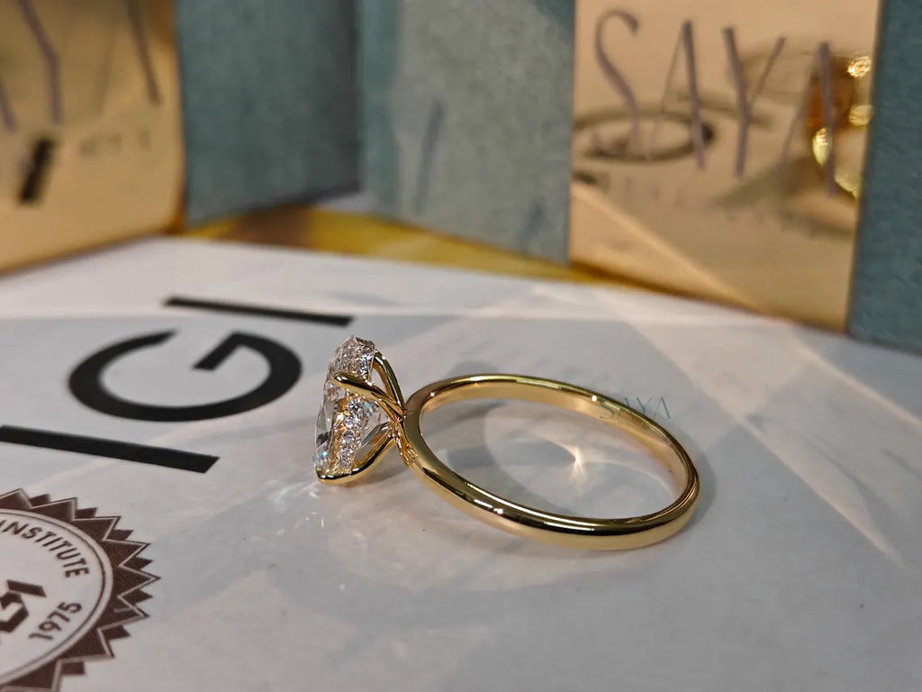 Oval Lab Grown Diamond Engagement Ring - White/Yellow Solid Gold