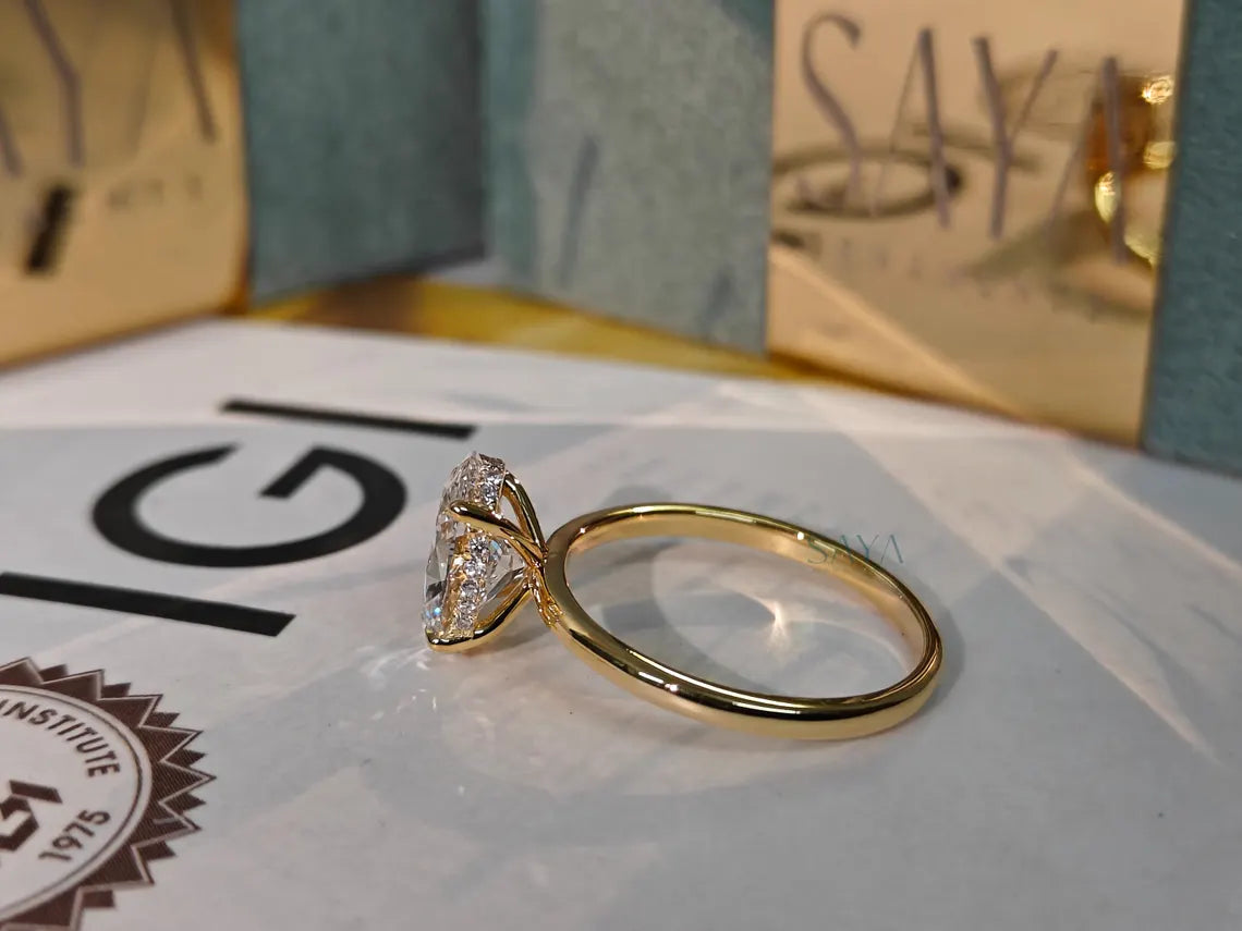 Oval Lab Grown Diamond Engagement Ring - White/Yellow Solid Gold