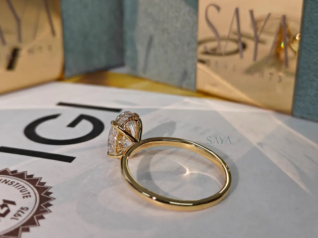 Oval Lab Grown Diamond Engagement Ring - White/Yellow Solid Gold