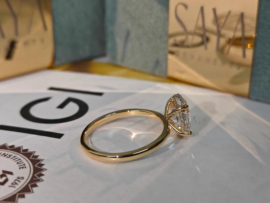 Oval Lab Grown Diamond Engagement Ring - White/Yellow Solid Gold