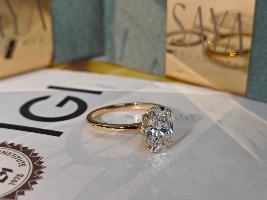 Oval Lab Grown Diamond Engagement Ring - White/Yellow Solid Gold