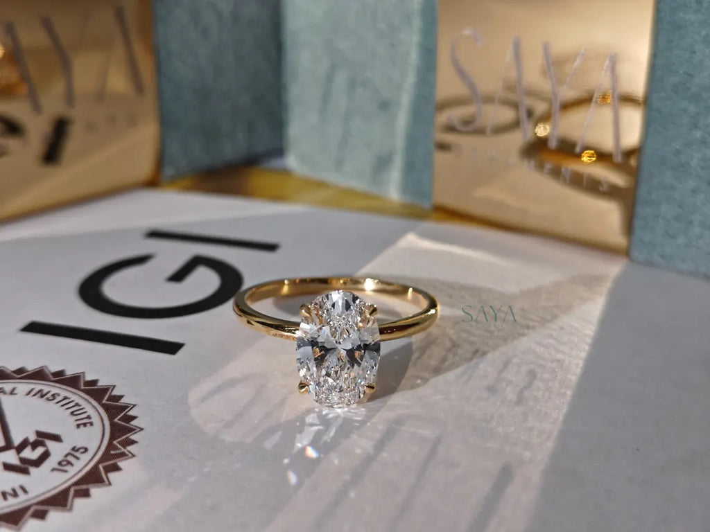 Oval Lab Grown Diamond Engagement Ring - White/Yellow Solid Gold