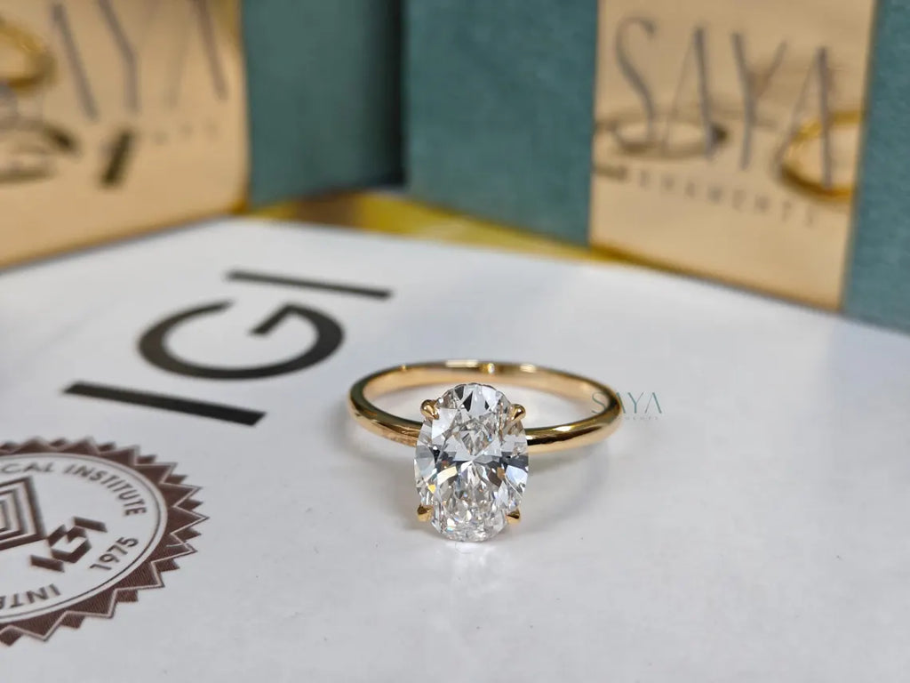 Oval Lab Grown Diamond Engagement Ring - White/Yellow Solid Gold