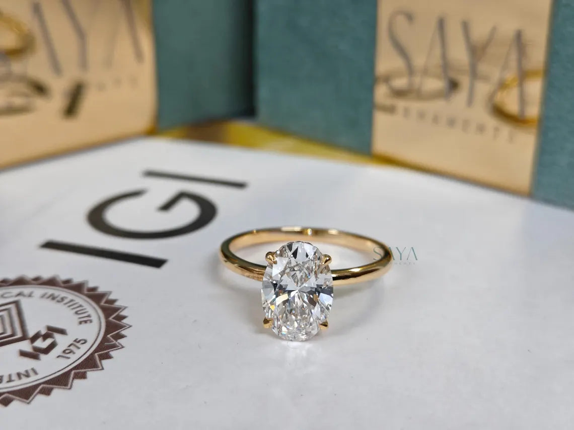 Oval Lab Grown Diamond Engagement Ring - White/Yellow Solid Gold