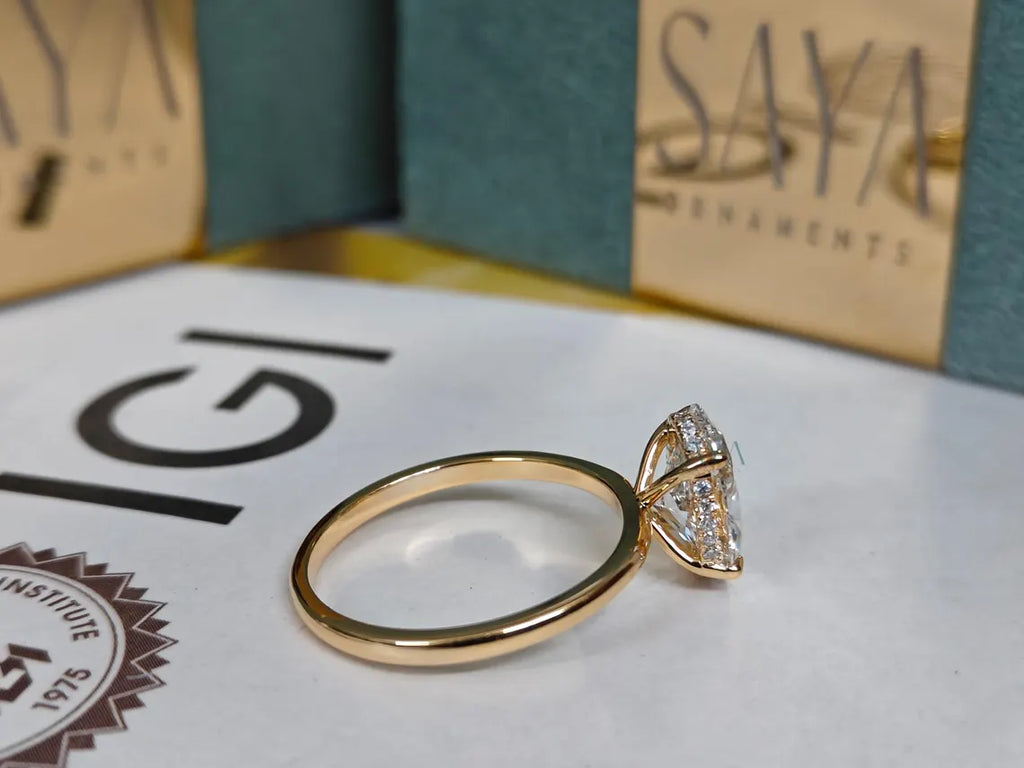 Oval Lab Grown Diamond Engagement Ring - White/Yellow Solid Gold