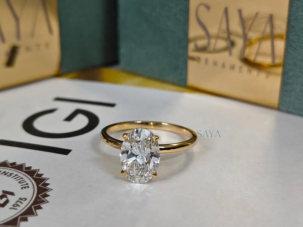 Oval Lab Grown Diamond Engagement Ring - White/Yellow Solid Gold