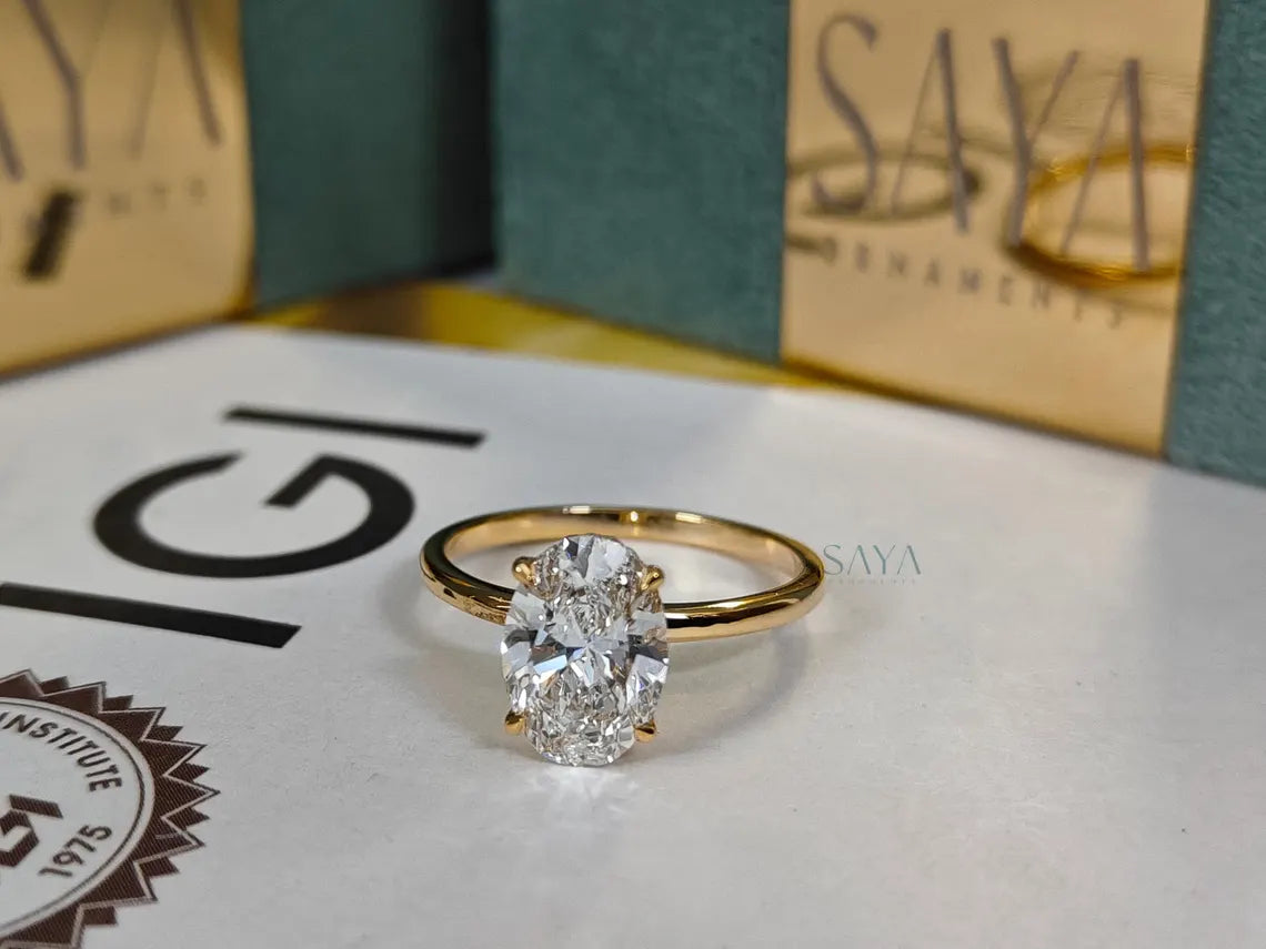 Oval Lab Grown Diamond Engagement Ring - White/Yellow Solid Gold