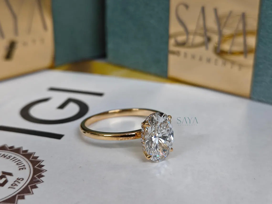 Oval Lab Grown Diamond Engagement Ring - White/Yellow Solid Gold