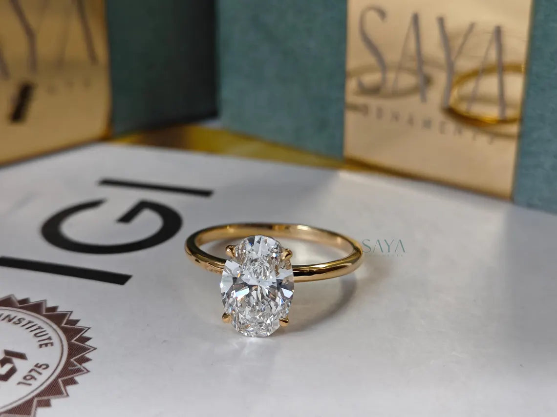 Oval Lab Grown Diamond Engagement Ring - White/Yellow Solid Gold